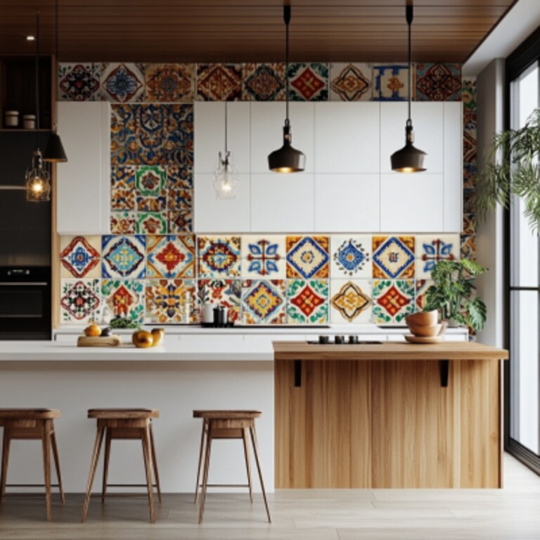 Multicoloured Moroccan Pattern Ceramic Tiles Design for Kitchens