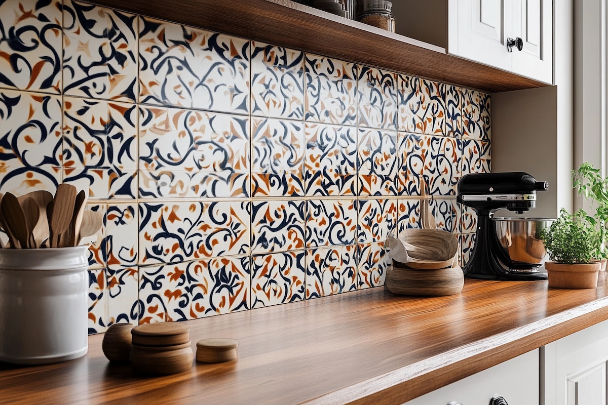 Contemporary Multicoloured Moroccan Ceramic Square Kitchen Tile Design