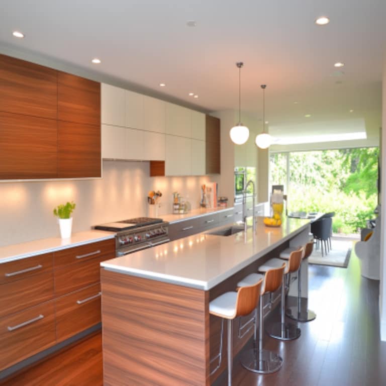 Minimal Straight Kitchen Design with Walnut and Grey Units