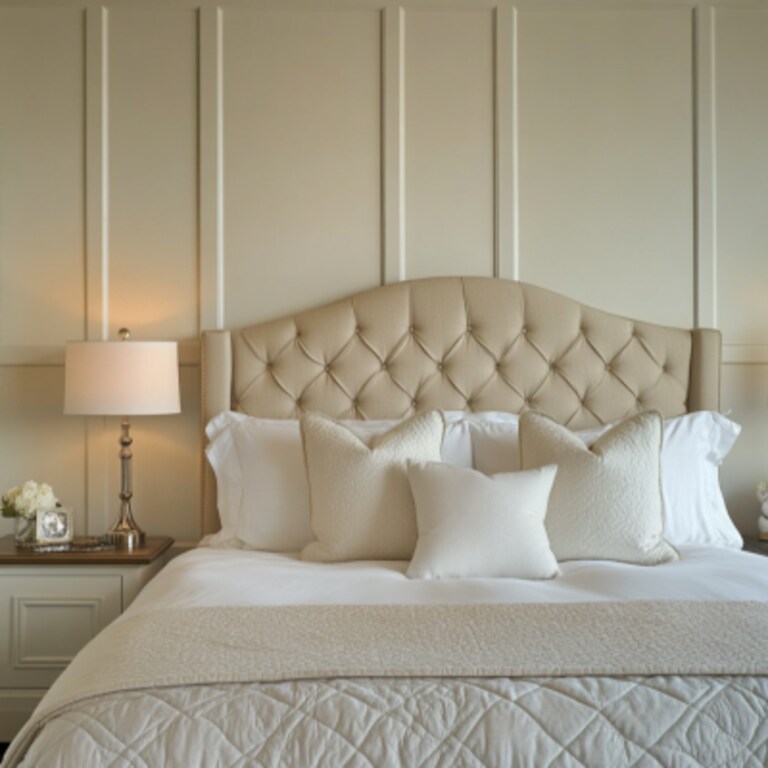 Modern Master Bedroom Design with King Bed and Cream Wall Panels