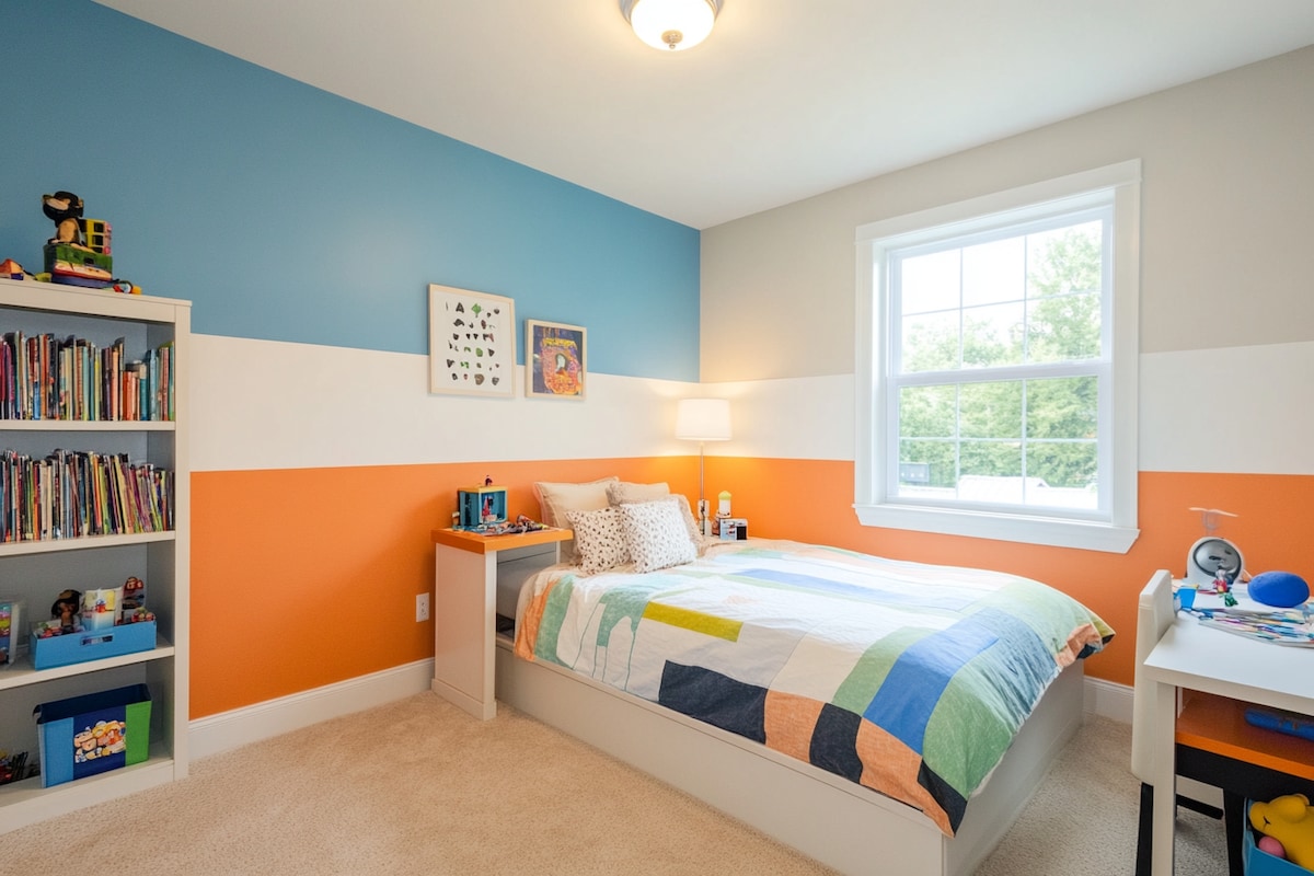 Modern Tri-Toned Wall Paint Design For Kids Bedrooms