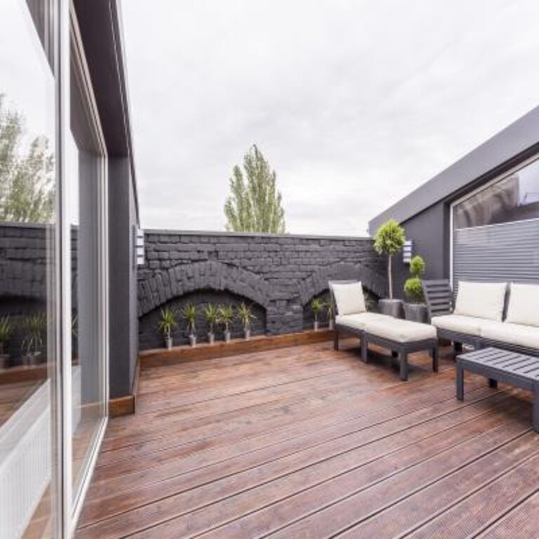 Simple Grey and Brown Balcony Design