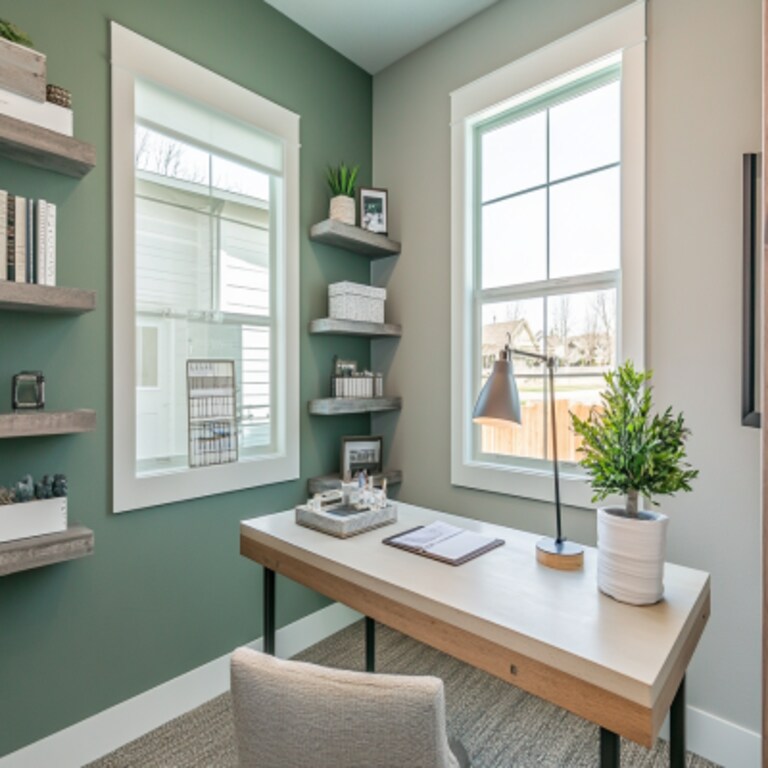 Modern Grey-Green Wall Paint Design For The Home Office