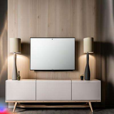 Stylish and Modern TV Unit Design in Beige and Grey Laminate