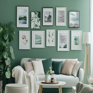 Modern Pastel Green Wall Paint Design with White Photo Frame