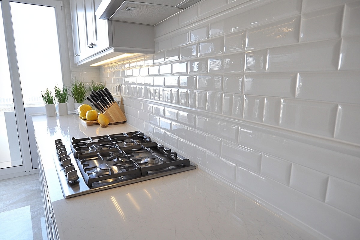 Modern Glossy White Kitchen Tile Design