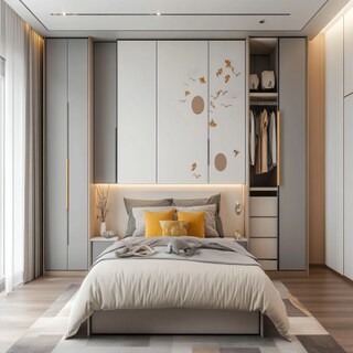 Minimal Kids Bedroom Design With Queen Bed and Spacious Wardrobe