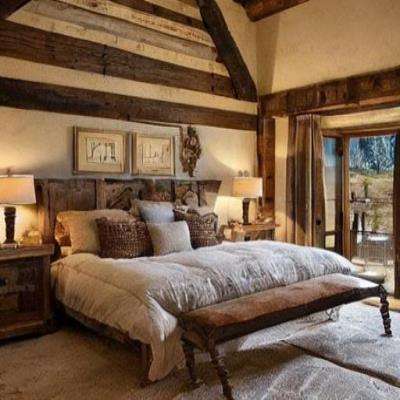 Couple Rustic Master Bedroom Design with Wooden Accents