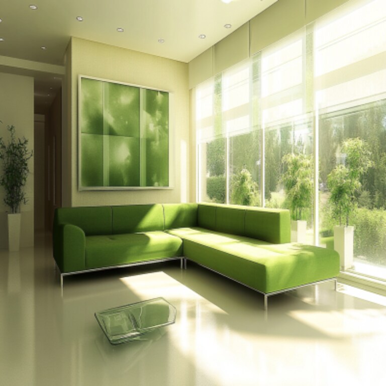 Modern Living Room Design With Green L-Shaped Sofa