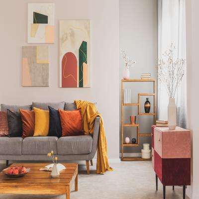Scandinavian Brown and Yellow Living Room