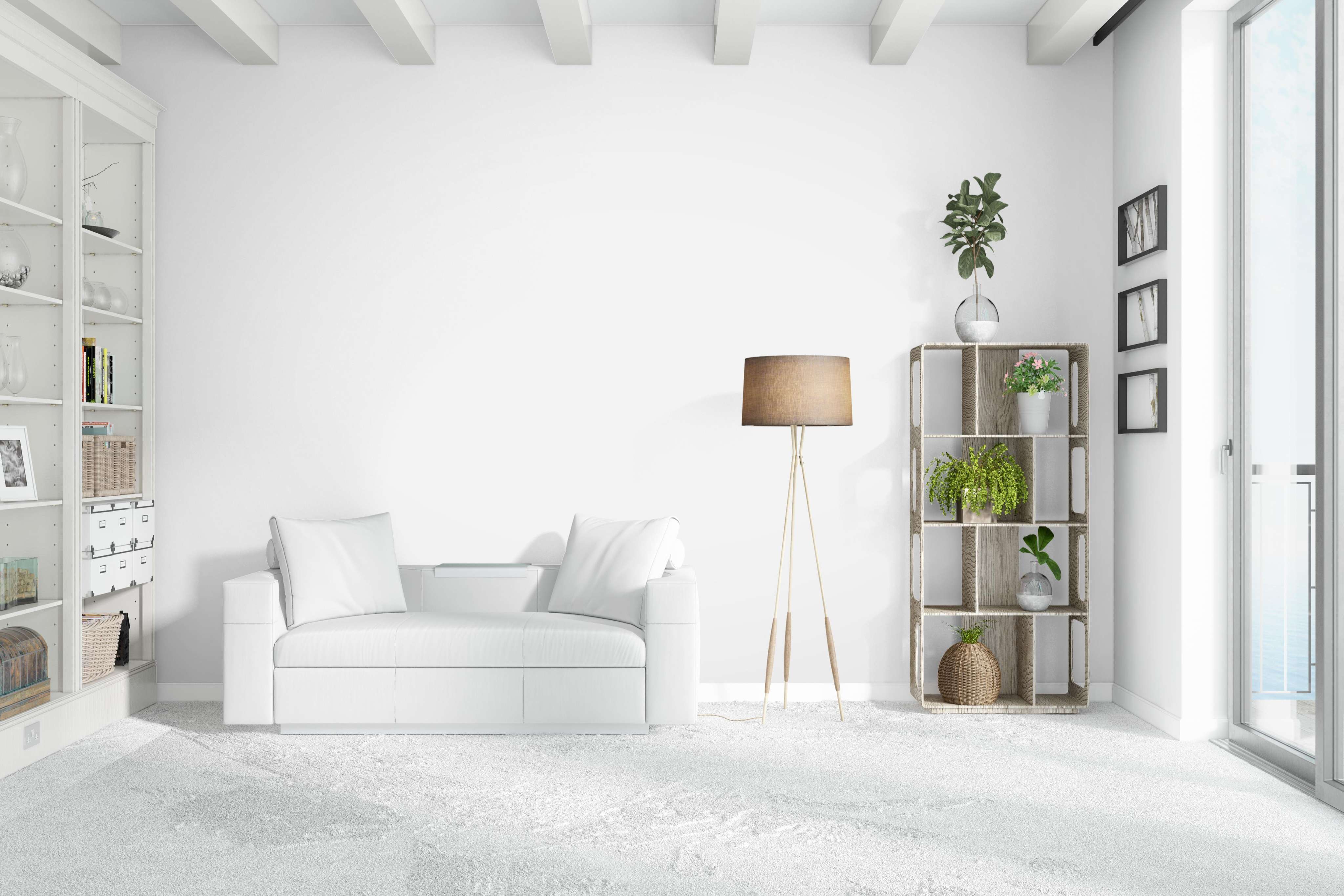 Pristine Living Room Design In Green and White colour Combination