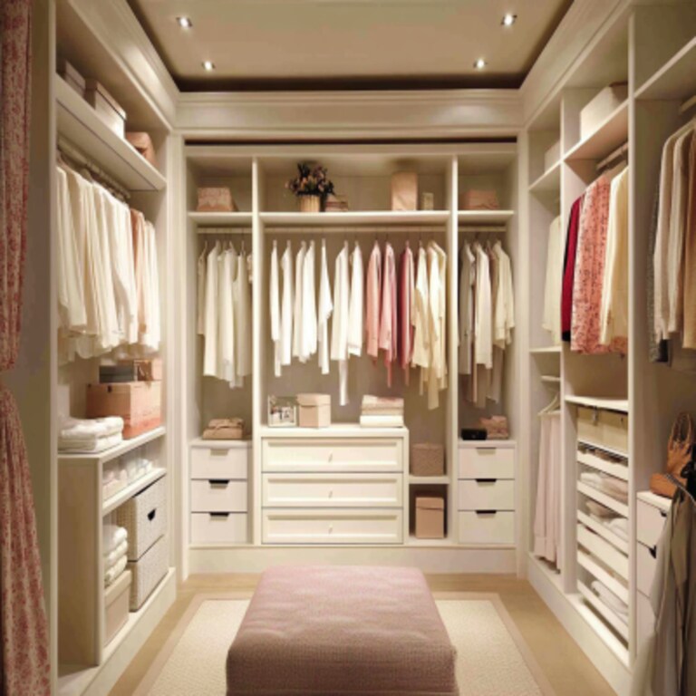 Modern White U-Shaped Walk-In Wardrobe Design