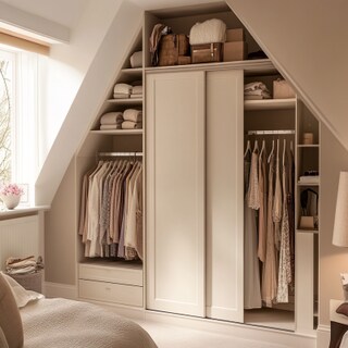 Contemporary 2-Door Sliding Door Wardrobe in Tawny Balsam and Frosty White with Laminate Suede Finish