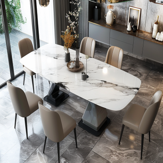 Contemporary 6-Seater White Marble Dining Room Design