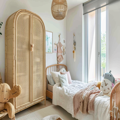 Scandinavian Kids Room Design With Compact Cane Wardrobe