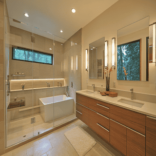 Modern Bathroom Design with Vanity Storage and Functional Glass Partition