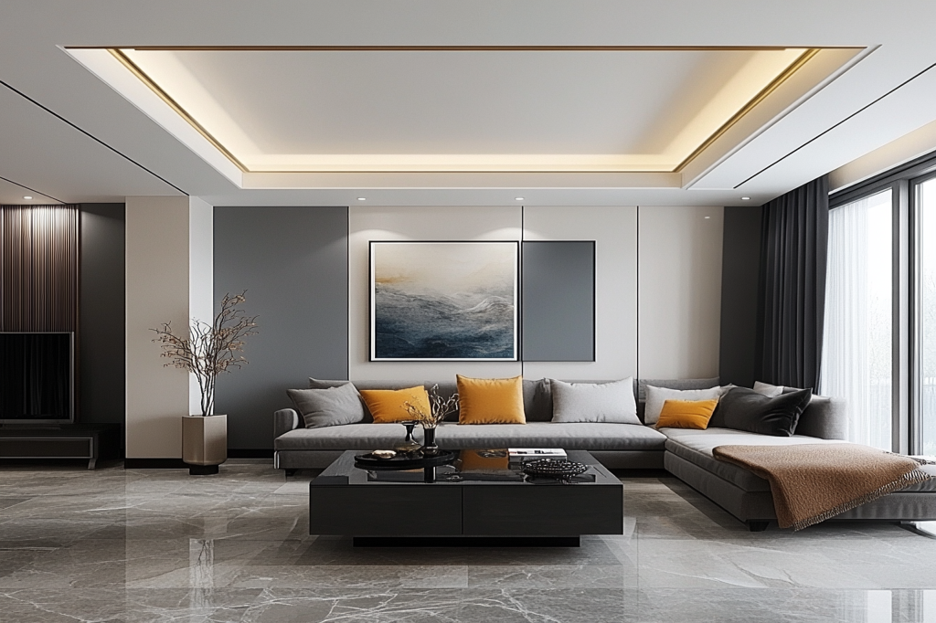 Modern Rectangular Pop Single Layered Ceiling Design With Paint Finish