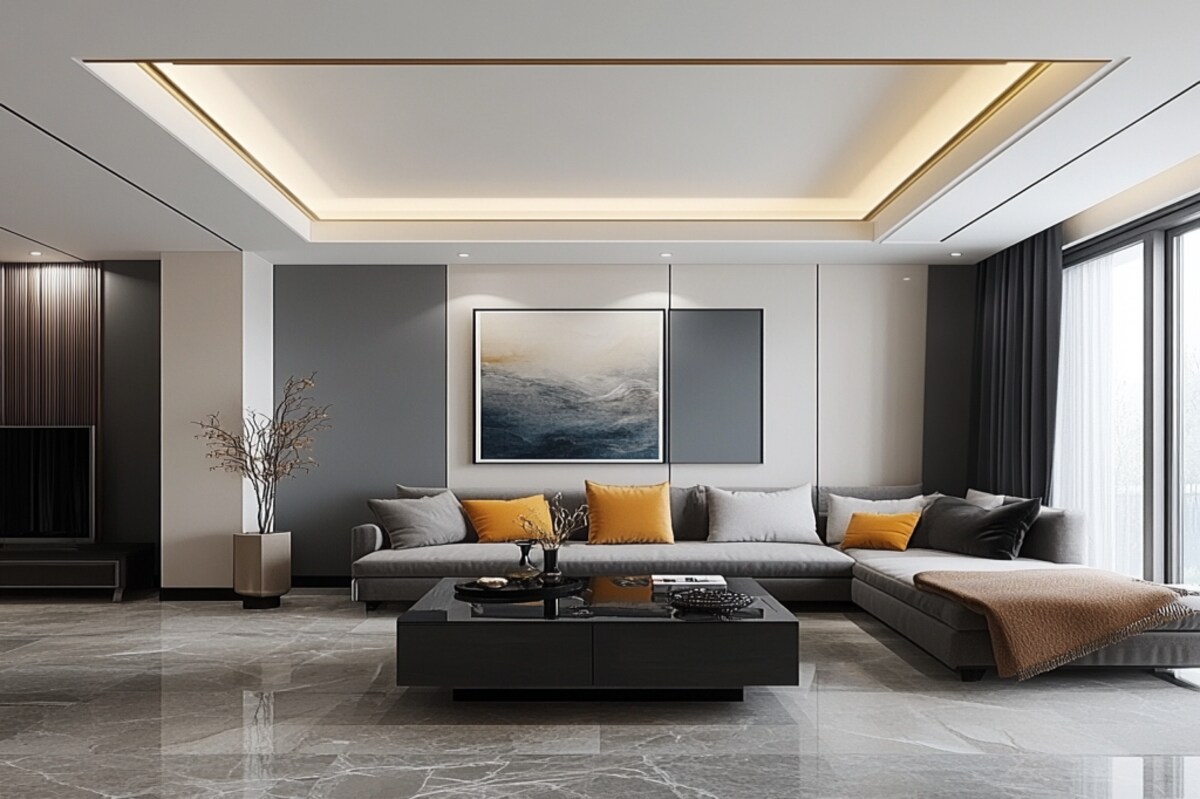 Modern Rectangular POP Single-Layered Ceiling Design With Paint Finish