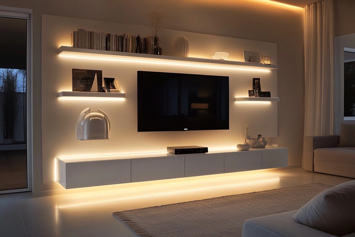 High-Gloss Shore TV Unit Design with Stylish Wall Ledge