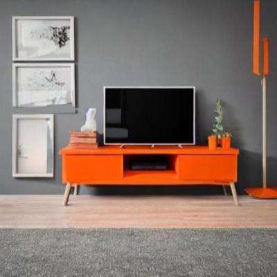 Rustic TV Unit Design in Orange with Wall Art