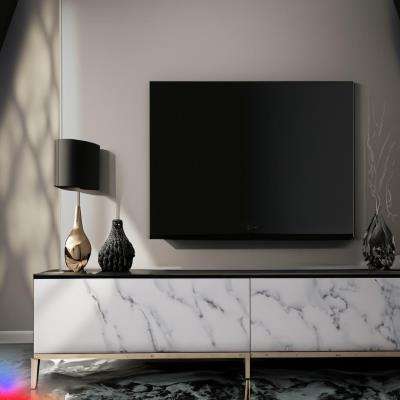Modern TV Unit Design in Black Laminate With Marble