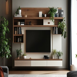 Modern Wall-Mounted TV Unit Design with Ladder Unit and Closed Storage