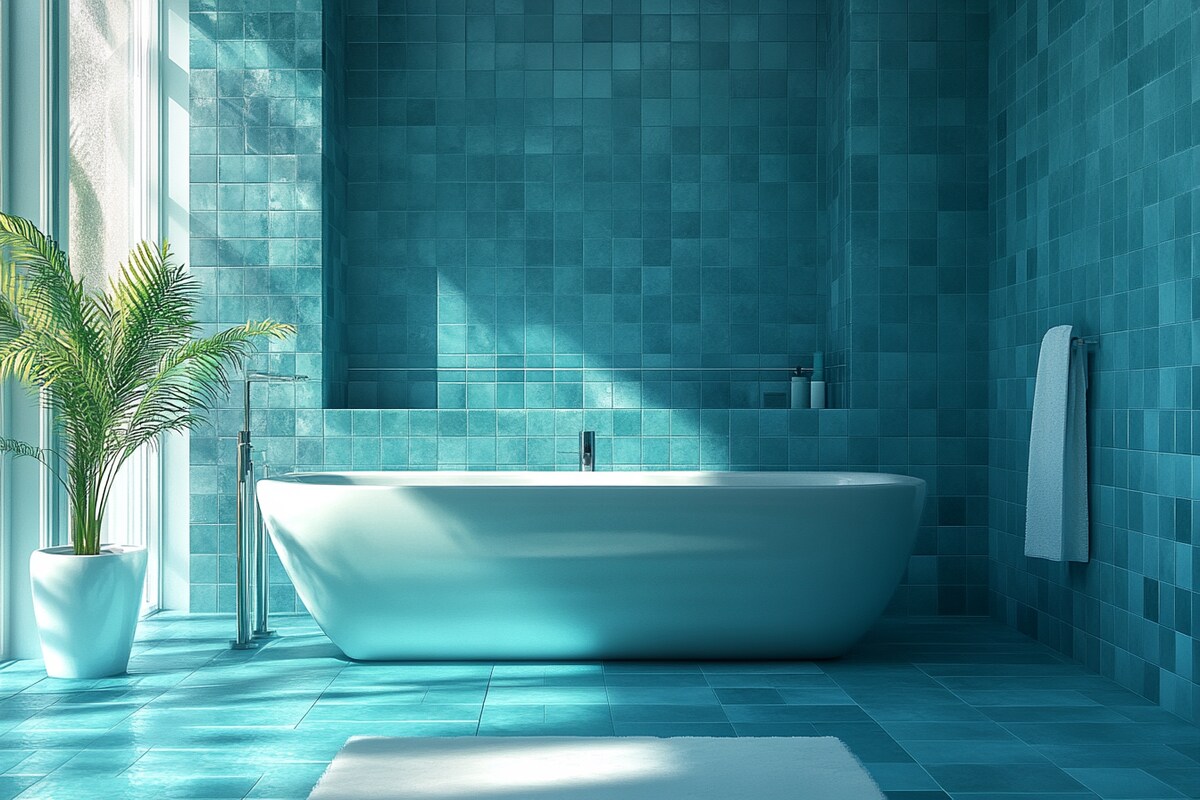 Modern Teal Blue Ceramic Matte Bathroom Tile Design Modern Teal Blue Ceramic Matte Bathroom Tile Design