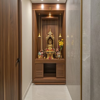 Contemporary Wooden Finished Pooja Room For Compact Spaces