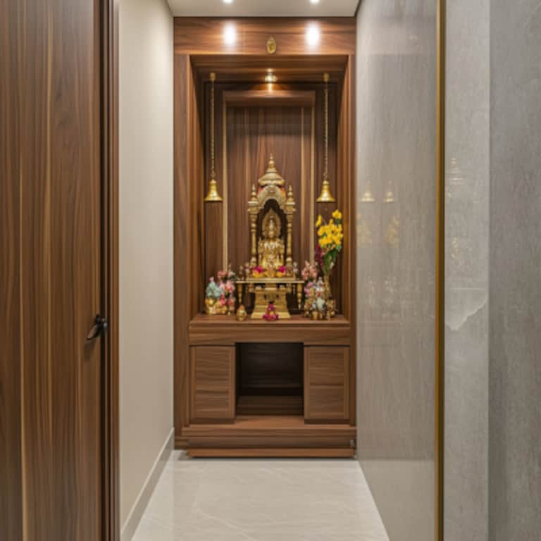 Contemporary Wooden Finished Pooja Room For Compact Spaces