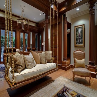 Traditional Living Room Design With Wood And Brass Swing