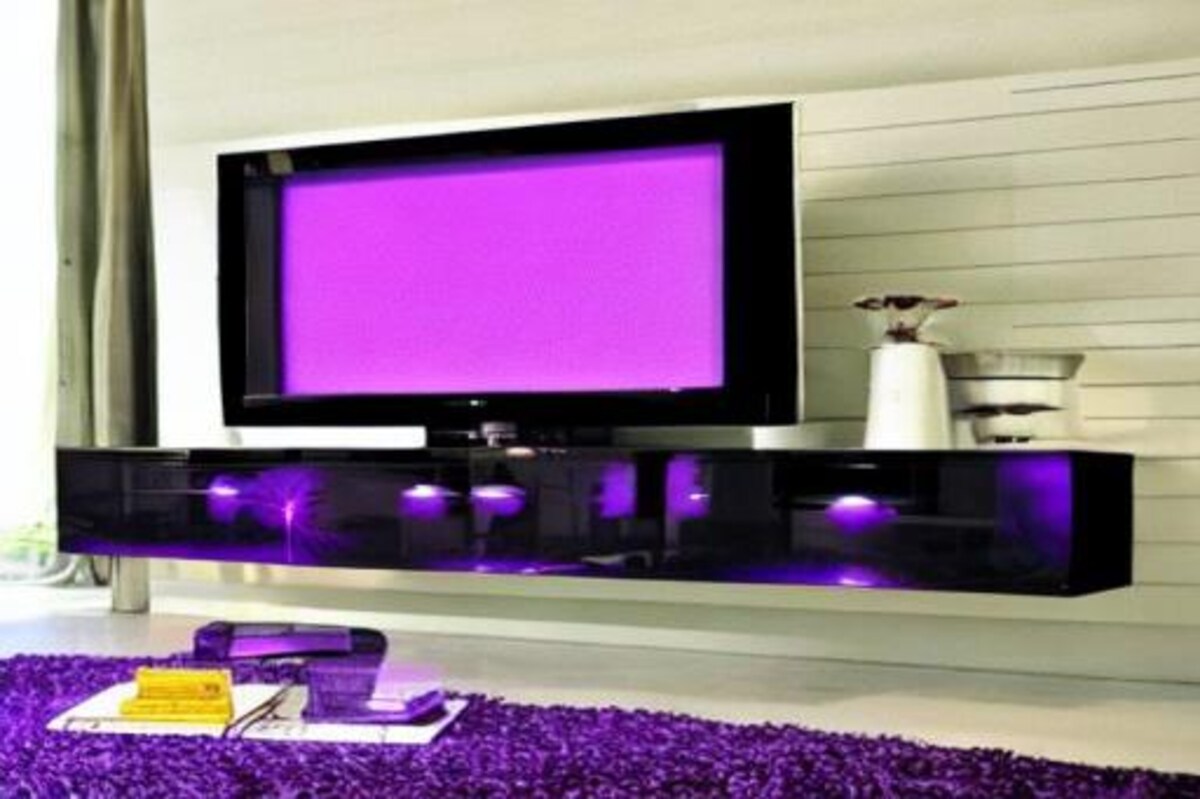 Modern TV Unit Design in Black and Purple Laminate Modern TV Unit Design in Black and Purple Laminate