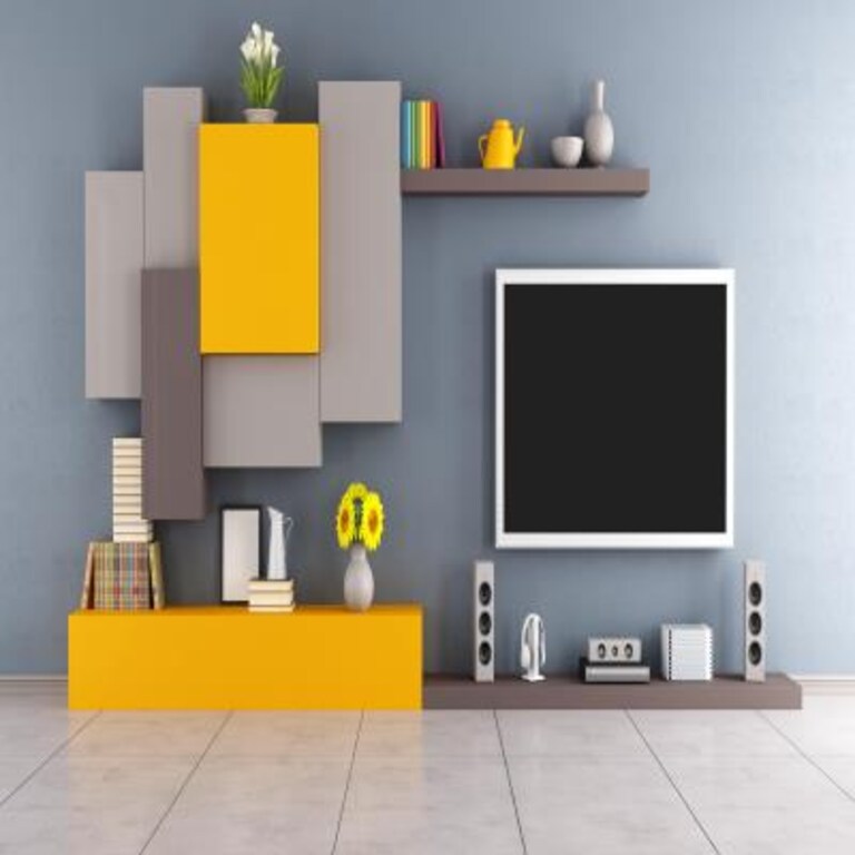 Modern TV Unit Design in Orange