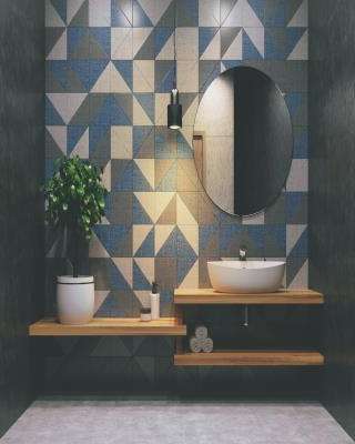 Aesthetic Bathroom Design with Wall Tiles and Open Shelves