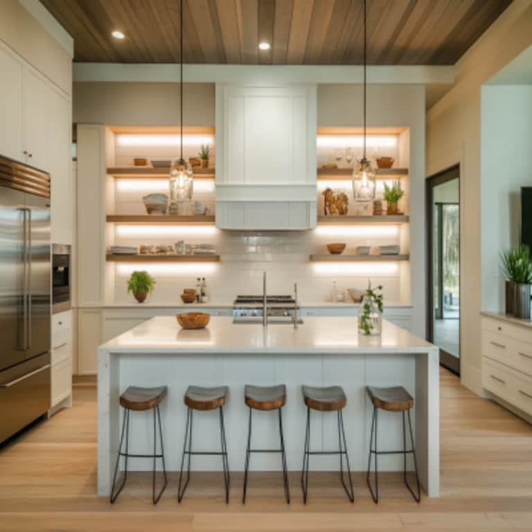 Contemporary Island Kitchen Design with Off-White Cabinets