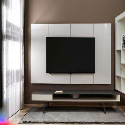 Modern TV Unit Design in Grey and White Laminate with Brown Walls