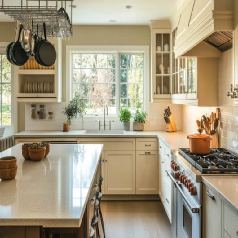 Modern L-Shaped Kitchen Design with Work Triangle and Quartz Countertop