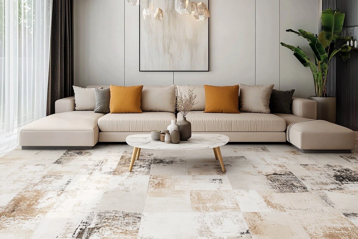 White Non-Slip Grid and Abstract Ceramic Tiles Design White Non-Slip Grid and Abstract Ceramic Tiles Design