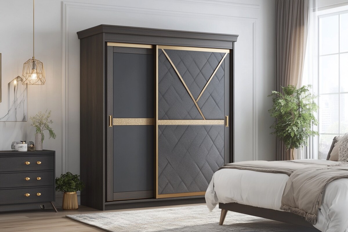 Grey and Champagne Two-Door Modern Sliding Wardrobe Design