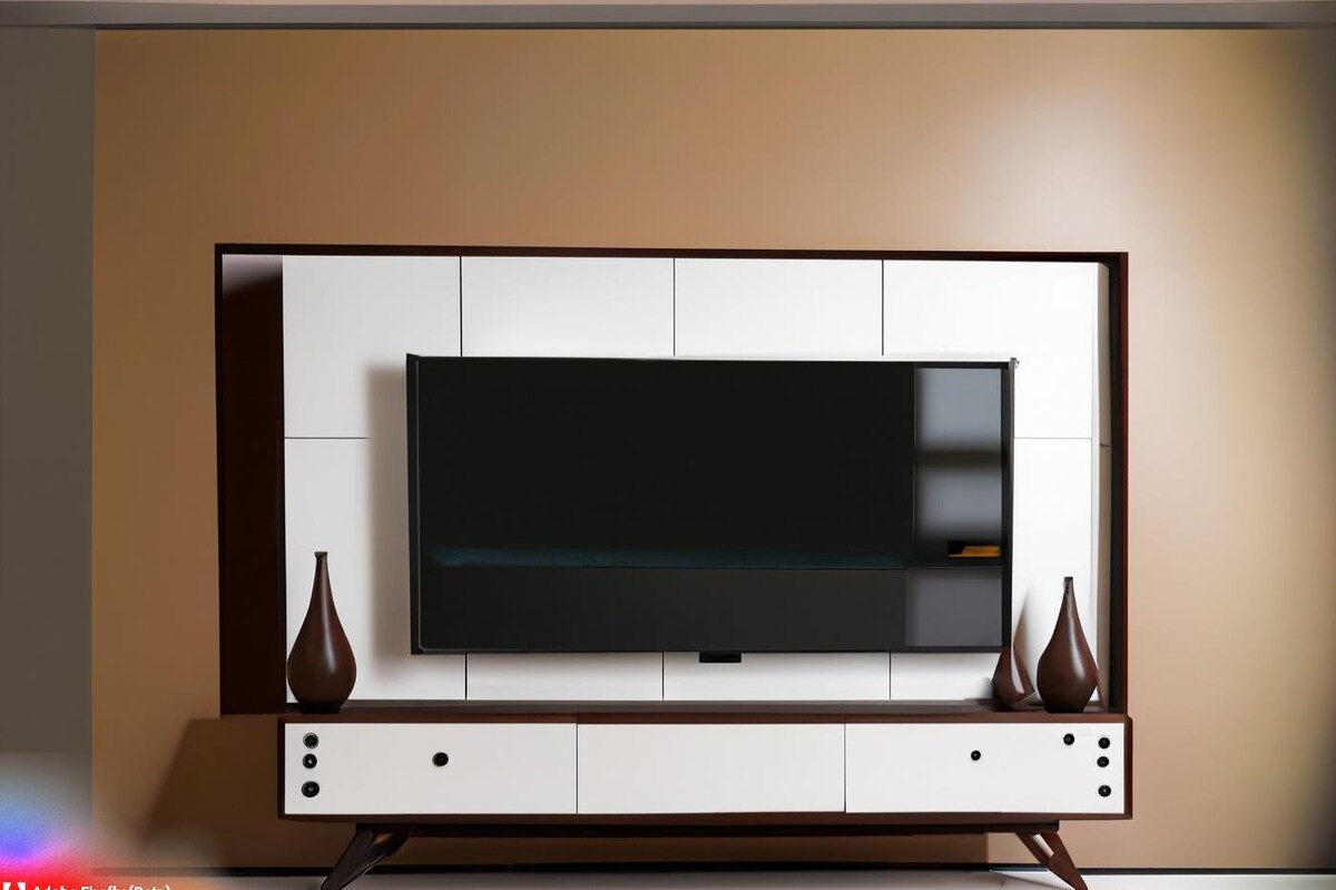 Mid-Century Modern Brown and White TV Unit Design Mid-Century Modern Brown and White TV Unit Design
