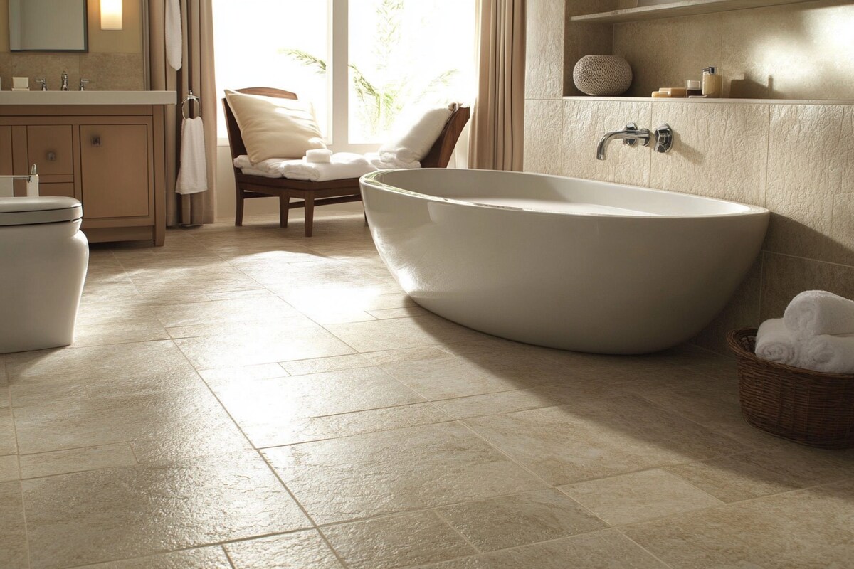 Durable Ceramic Bathroom Tile Design in Grey Colour and Square Shape