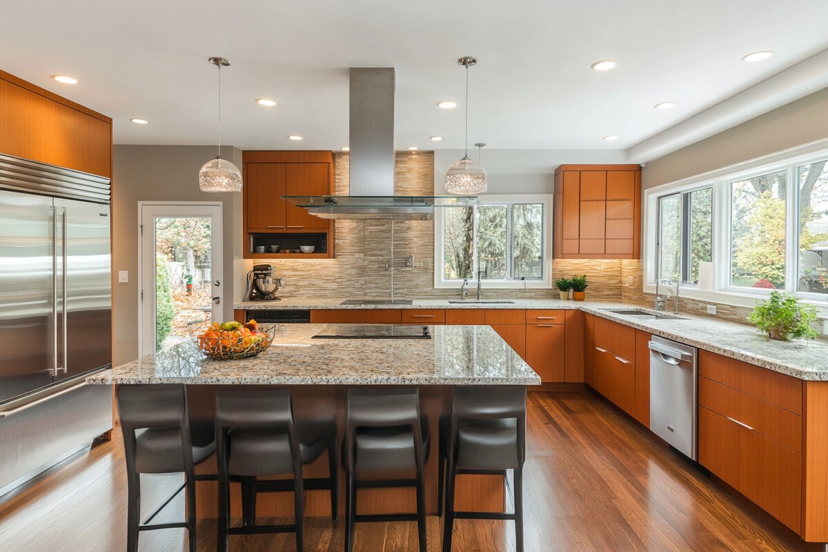 Contemporary Autumn Leaf and Champagne L-Shaped Kitchen Design