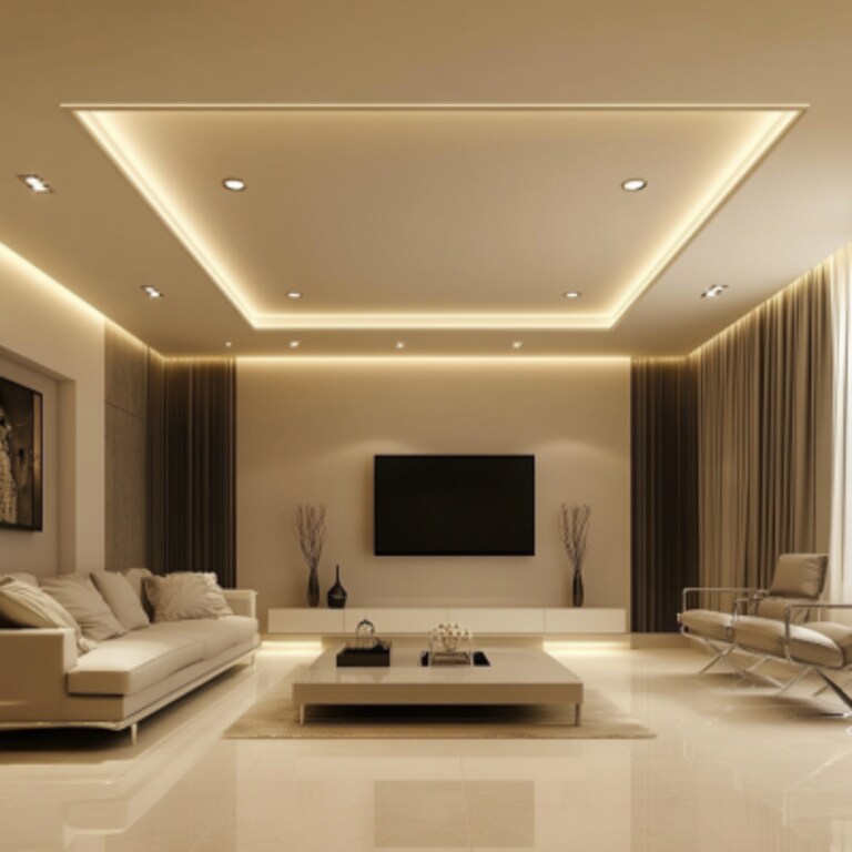 Single Layered POP Contemporary Ceiling Design With Recessed Lights