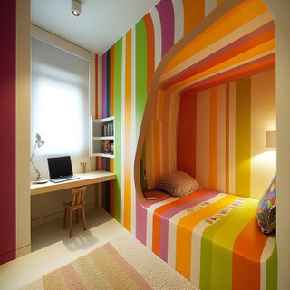 Multicoloured Contemporary Striped Wall Design For Kids Rooms