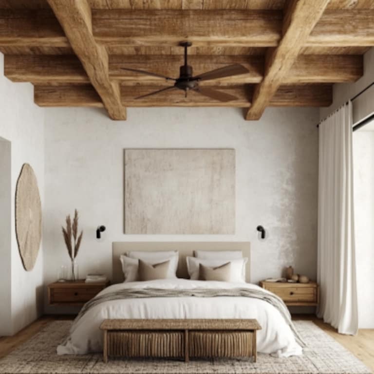 Eclectic Simple Wooden Bedroom Ceiling Design With Wooden Beams