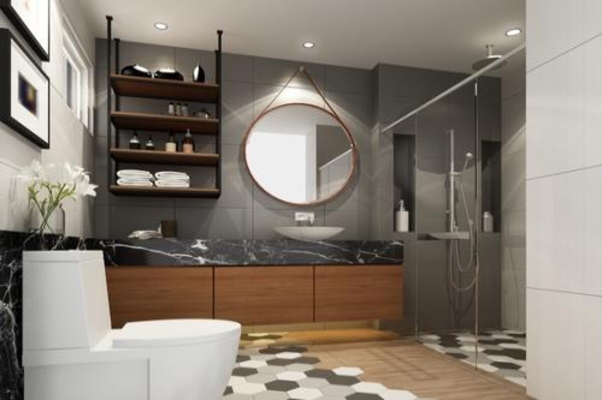 Traditional Bathroom Design With Black Counter Top Traditional Bathroom Design With Black Counter Top