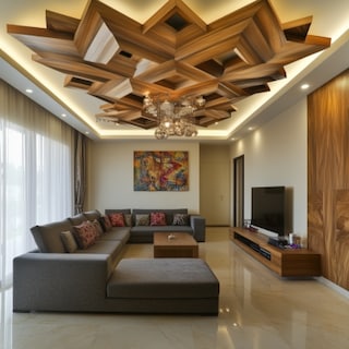 Contemporary Multilayered POP And Wooden Ceiling Design