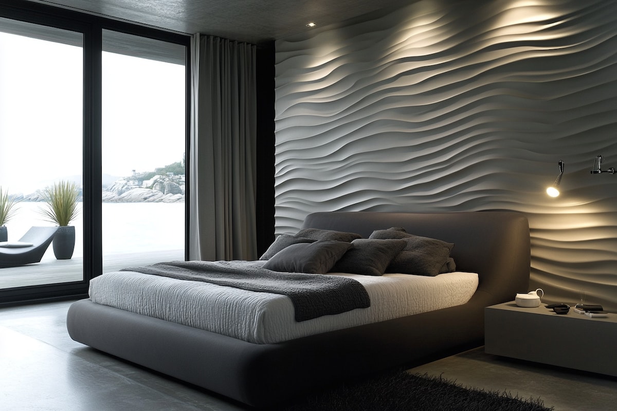 Contemporary Grey Bedroom Wall Design With Wall Panels