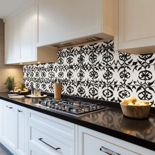 Glossy Ceramic Moroccan Tiles Design in Black and White for Kitchen