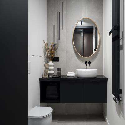 Modern Bathroom Design with Round Mirror