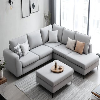 Modern Living Room Design with Grey L-Shaped Sofa